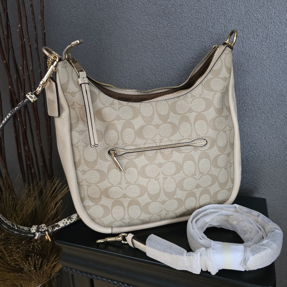 Coach Jules Hobo Pebble & Snake-Embossed Leather Bag Light Khaki/Ivory C91 - Picture 2 of 14